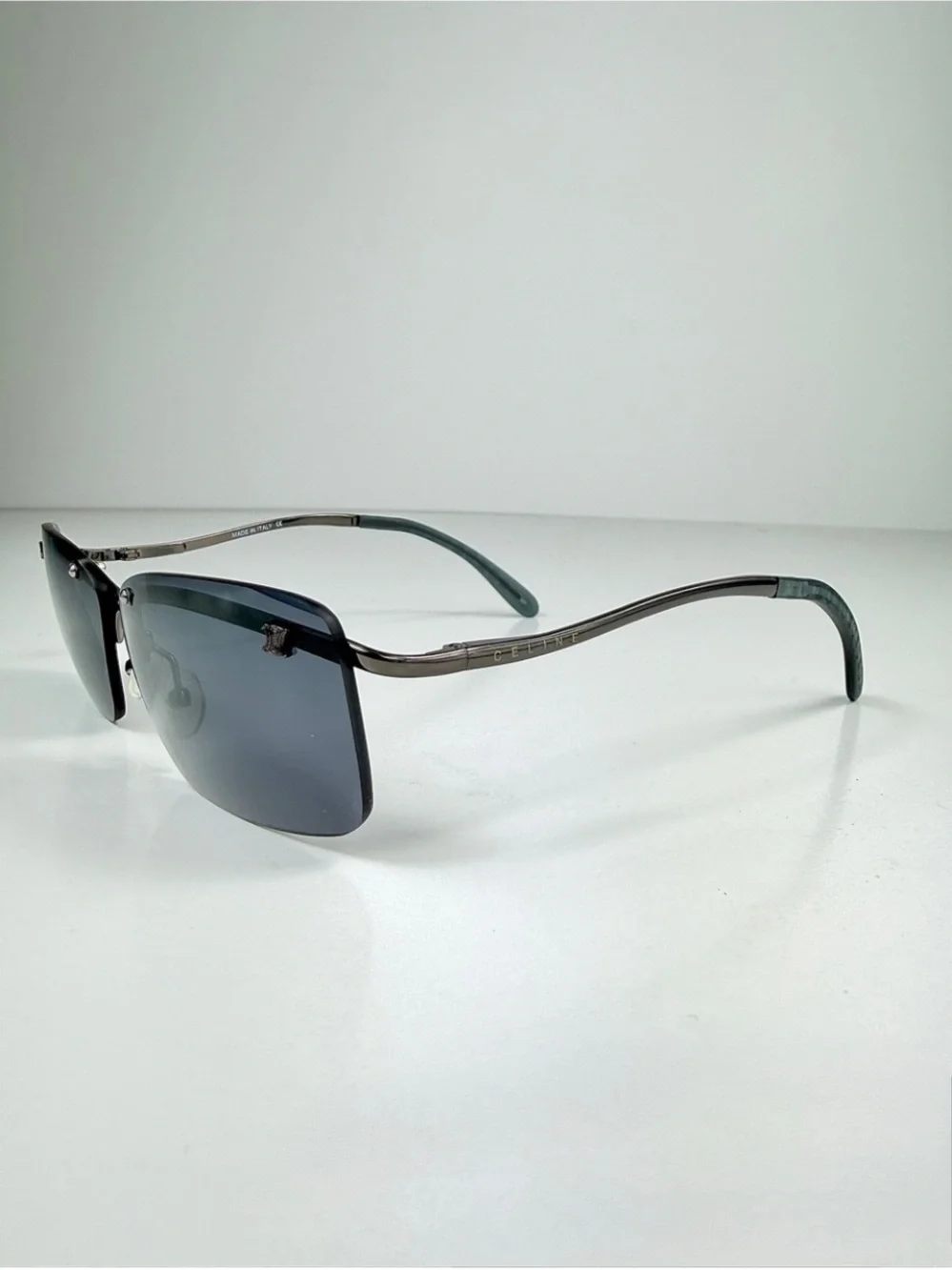Deadstock Celine Rimless Sunglasses Shield SC 1007 568 Full Set Y2K Gunmetal